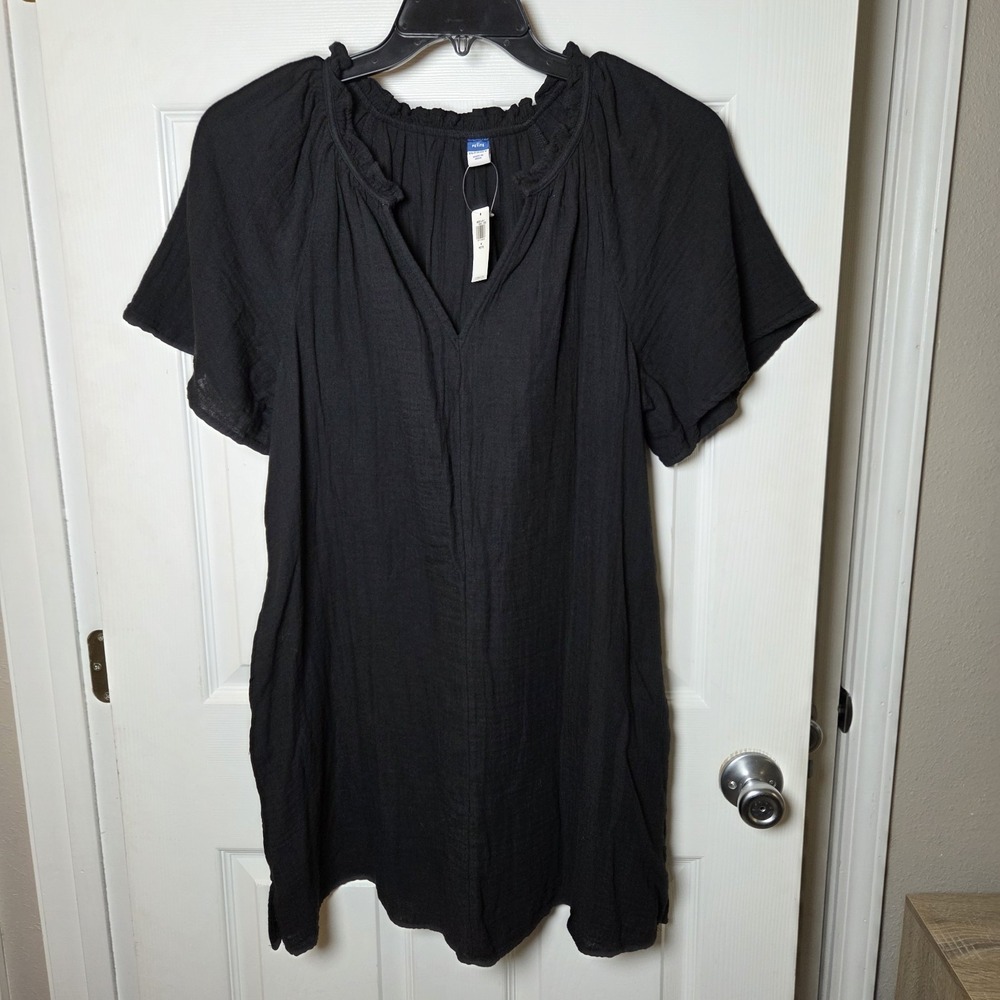 Old Navy sz M petite 100% cotton black gauzy demi swing dress casual lightweight
